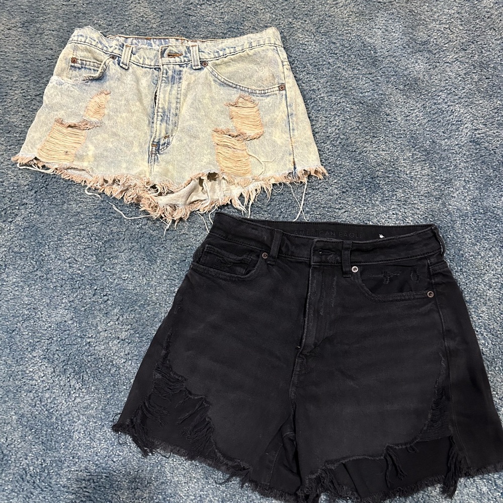 American Eagle Outfitters Black and Distressed Denim Shorts